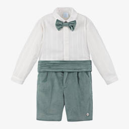 Artesanía Granlei-Boys Velvet Green Shorts Ensemble | Childrensalon Outlet