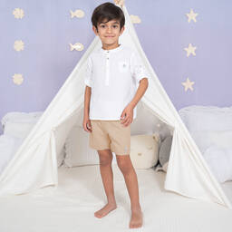 ارتيزانيا  غرانلي-طقم شورت قطن عضوي لون أبيض وبيج للأولاد | Childrensalon Outlet