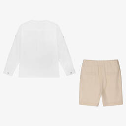 ارتيزانيا  غرانلي-طقم شورت قطن عضوي لون أبيض وبيج للأولاد | Childrensalon Outlet