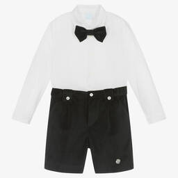 Artesanía Granlei-Boys White & Black Velvet Shorts Set | Childrensalon Outlet