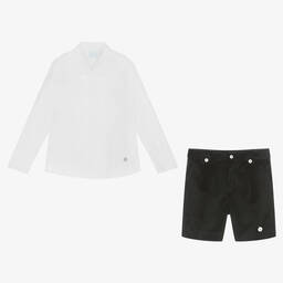 Artesanía Granlei-Boys White & Black Velvet Shorts Set | Childrensalon Outlet