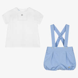 Artesanía Granlei-Boys White & Blue Cotton Shorts Set | Childrensalon Outlet