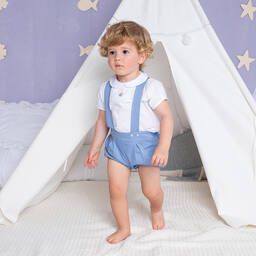 Artesanía Granlei-Boys White & Blue Cotton Shorts Set | Childrensalon Outlet