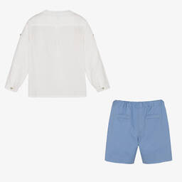 ارتيزانيا  غرانلي-طقم شورت قطن تويل لون أبيض وأزرق للأولاد | Childrensalon Outlet