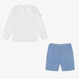 ارتيزانيا  غرانلي-طقم شورت قطن تويل لون أبيض وأزرق للأولاد | Childrensalon Outlet