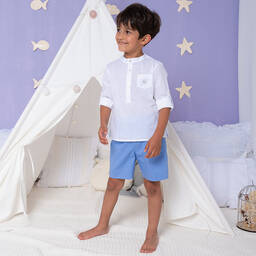ارتيزانيا  غرانلي-طقم شورت قطن تويل لون أبيض وأزرق للأولاد | Childrensalon Outlet