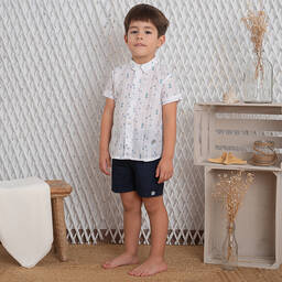 ارتيزانيا  غرانلي-طقم شورت قطن لون أبيض وكحلي للأولاد | Childrensalon Outlet