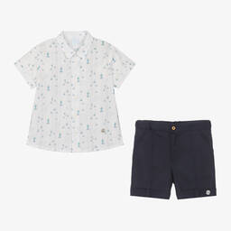 ارتيزانيا  غرانلي-طقم شورت قطن لون أبيض وكحلي للأولاد | Childrensalon Outlet