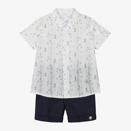 ارتيزانيا  غرانلي-طقم شورت قطن لون أبيض وكحلي للأولاد | Childrensalon Outlet