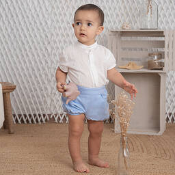 Artesanía Granlei-Boys White & Blue Organic Cotton Shorts Set | Childrensalon Outlet