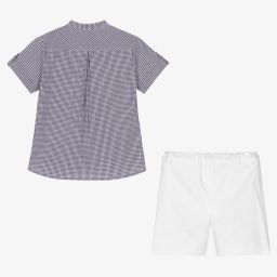 Artesanía Granlei-طقم شورت قطن لون أبيض وكحلي للأولاد | Childrensalon Outlet