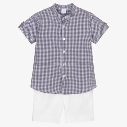 Artesanía Granlei-طقم شورت قطن لون أبيض وكحلي للأولاد | Childrensalon Outlet