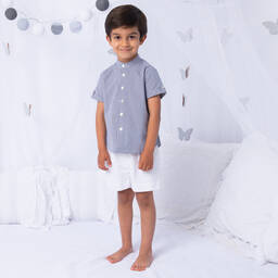 Artesanía Granlei-طقم شورت قطن لون أبيض وكحلي للأولاد | Childrensalon Outlet