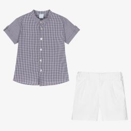 Artesanía Granlei-طقم شورت قطن لون أبيض وكحلي للأولاد | Childrensalon Outlet