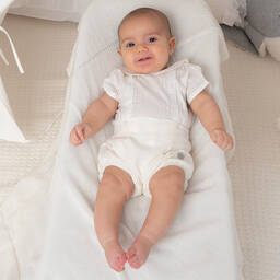 Artesanía Granlei-Boys White Cotton Buster Suit | Childrensalon Outlet