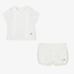 Artesanía Granlei-Boys White Cotton Buster Suit | Childrensalon Outlet