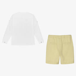 Artesanía Granlei-Boys White & Green Cotton Shorts Set | Childrensalon Outlet