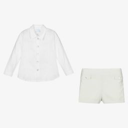 Artesanía Granlei-Boys White & Green Shorts Set | Childrensalon Outlet