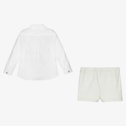 Artesanía Granlei-Boys White & Green Shorts Set | Childrensalon Outlet