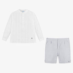 Artesanía Granlei-Белая рубашка и серые шорты из хлопка для мальчиков | Childrensalon Outlet