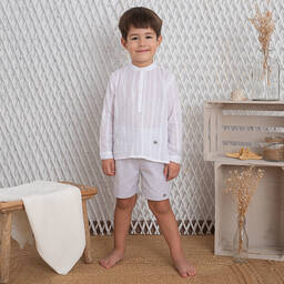 Artesanía Granlei-Белая рубашка и серые шорты из хлопка для мальчиков | Childrensalon Outlet