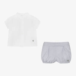 Artesanía Granlei-Boys White & Grey Organic Cotton Shorts Set | Childrensalon Outlet