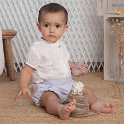 Artesanía Granlei-Boys White & Grey Organic Cotton Shorts Set | Childrensalon Outlet