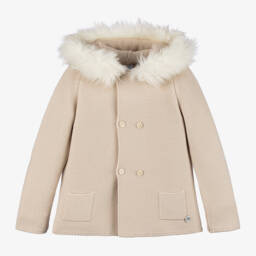 Artesanía Granlei-Girls Beige Faux Fur Trim Jacket | Childrensalon Outlet
