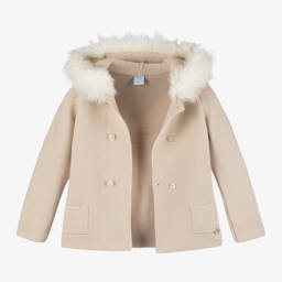 Artesanía Granlei-Girls Beige Faux Fur Trim Jacket | Childrensalon Outlet