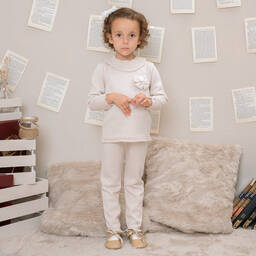 Artesanía Granlei-  Girls Beige Knitted Trousers Set | Childrensalon Outlet