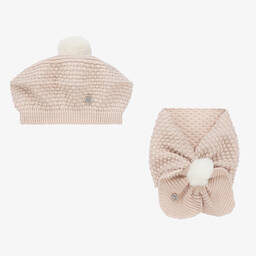 Artesanía Granlei-Girls Beige Lurex Beret & Scarf Set | Childrensalon Outlet