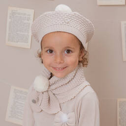Artesanía Granlei-Girls Beige Lurex Beret & Scarf Set | Childrensalon Outlet
