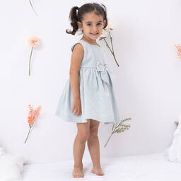 ارتيزانيا  غرانلي-فستان قطن جاكارد لون أزرق-رمادي بطبعة ورود | Childrensalon Outlet