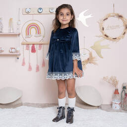 ارتيزانيا  غرانلي-فستان مخمل مزين بدانتيل لون كحلي | Childrensalon Outlet