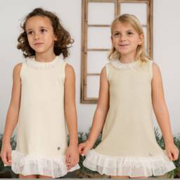 Artesanía Granlei-Girls Elegant Gold Tulle Dress | Childrensalon Outlet