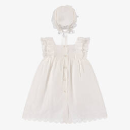 Artesanía Granlei-Girls Elegant Ivory Dress & Bonnet | Childrensalon Outlet