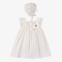 Artesanía Granlei-Girls Elegant Ivory Dress & Bonnet | Childrensalon Outlet