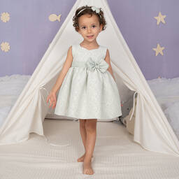 Artesanía Granlei-Girls Green Floral Jacquard Dress | Childrensalon Outlet