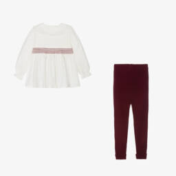 Artesanía Granlei-Girls Ivory & Burgundy Legging Ensemble | Childrensalon Outlet