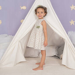 ارتيزانيا  غرانلي-فستان قطن فوال لون عاجي بطبعة ورود | Childrensalon Outlet