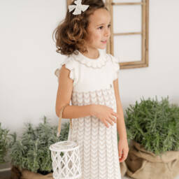 Artesanía Granlei-فستان محبوك عاجي بنمط متعرج للبنات | Childrensalon Outlet