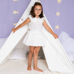 ارتيزانيا  غرانلي-طقم تنورة قطن عضوي وتول لون عاجي | Childrensalon Outlet