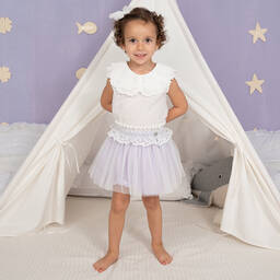 ارتيزانيا  غرانلي-طقم تنورة قطن عضوي وتول لون عاجي وبنفسجي | Childrensalon Outlet