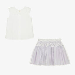 ارتيزانيا  غرانلي-طقم تنورة قطن عضوي وتول لون عاجي وبنفسجي | Childrensalon Outlet