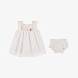 Artesanía Granlei-فستان تول عاجي ووردي بنقاط للبنات | Childrensalon Outlet