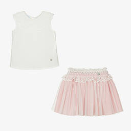 ارتيزانيا  غرانلي-طقم تنورة قطن عضوي وتول لون عاجي وزهري | Childrensalon Outlet