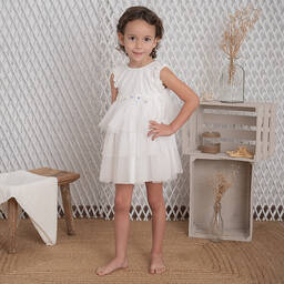 Artesanía Granlei-Girls Ivory Ruffle Tulle Dress | Childrensalon Outlet