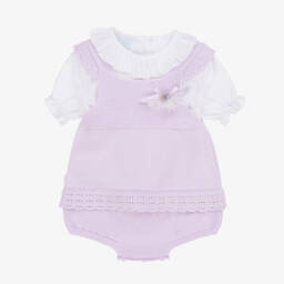 Artesanía Granlei-Girls' Lilac Knit Overall Ensemble | Childrensalon Outlet