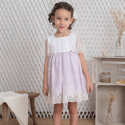 Artesanía Granlei-Girls Lilac & White Tulle Overlay Dress | Childrensalon Outlet