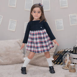 ارتيزانيا  غرانلي-فستان قطن تارتان محبوك لون كحلي | Childrensalon Outlet